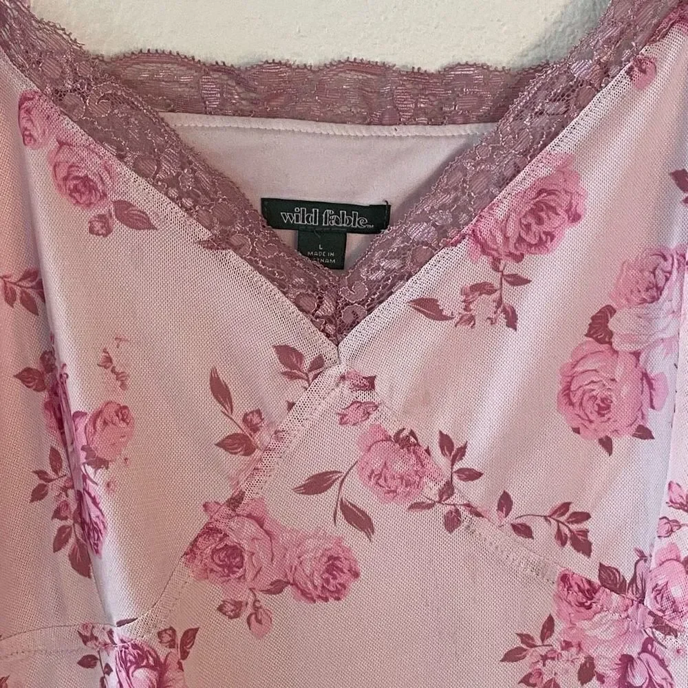 Wild Fable Pink Rose Lace Trim Chemise
